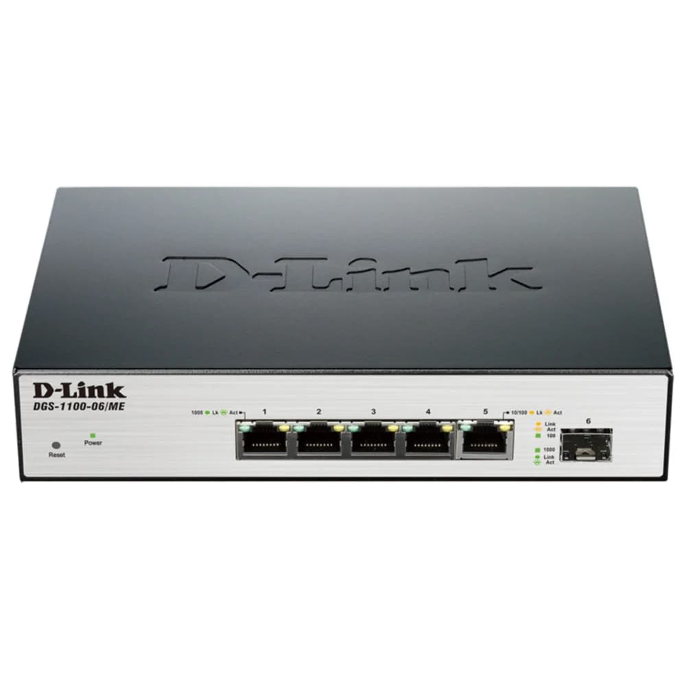 DGS-1100-06/ME/A1B коммутатор 5 10/100/1000BASE-T PORTS Коммутационная матрица - 12 Гбит/с Метод коммутации - Store-and-forward Цвет - Чёрно-Серый Тип упаковки - Картонная коробка Интерфейс - 5 порт