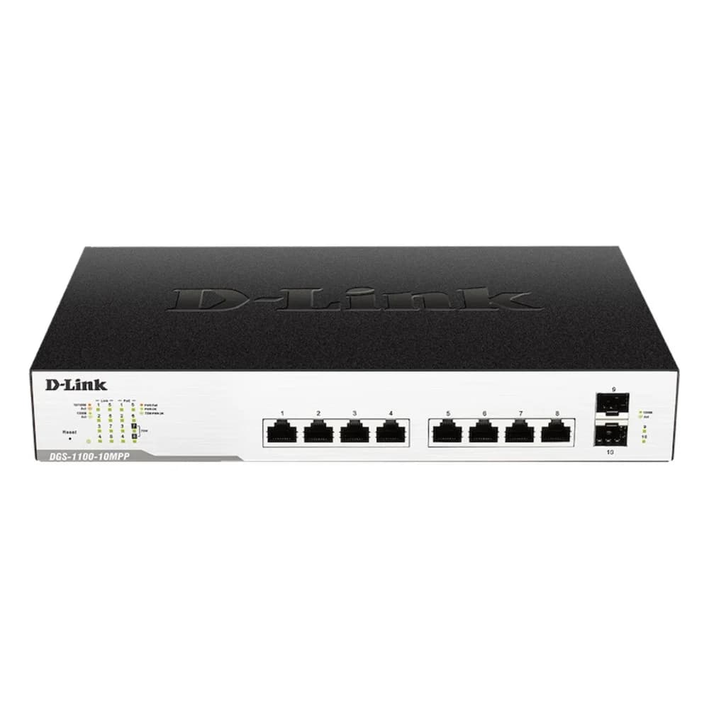 D-Link DGS-1100-10MPP/B1A, 8-Ports 10/100/1000Mbps PoE + 2-Ports SFP 1000Mbps EasySmart Switch / Surveillance Switch