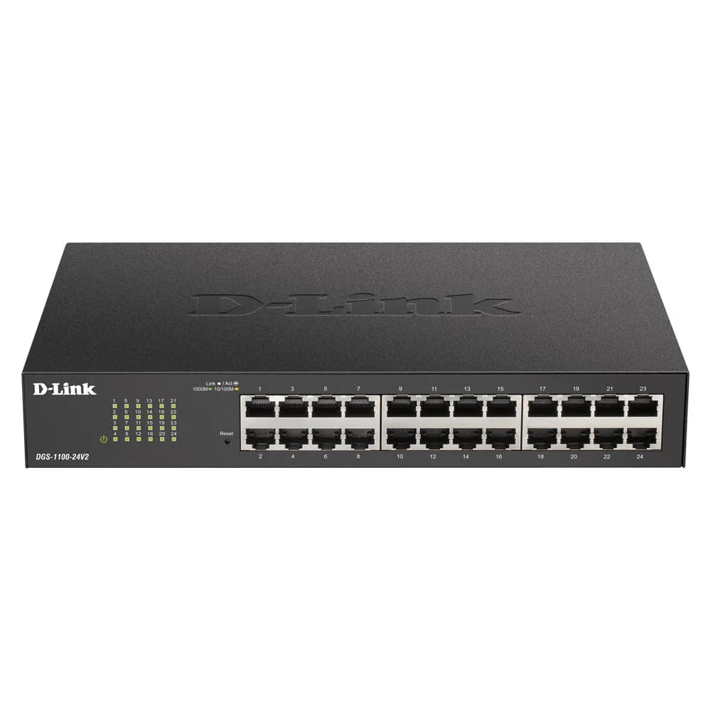 D-Link DGS-1100-24V2/A2A, L2 Smart Switch with 24 10/100/1000Base-T ports.8K Mac address, 802.3x Flow Control, 802.3ad Link Aggregation, Port Mirroring, 128 of 802.1Q VLAN, VID range 1-4094, Loopbac