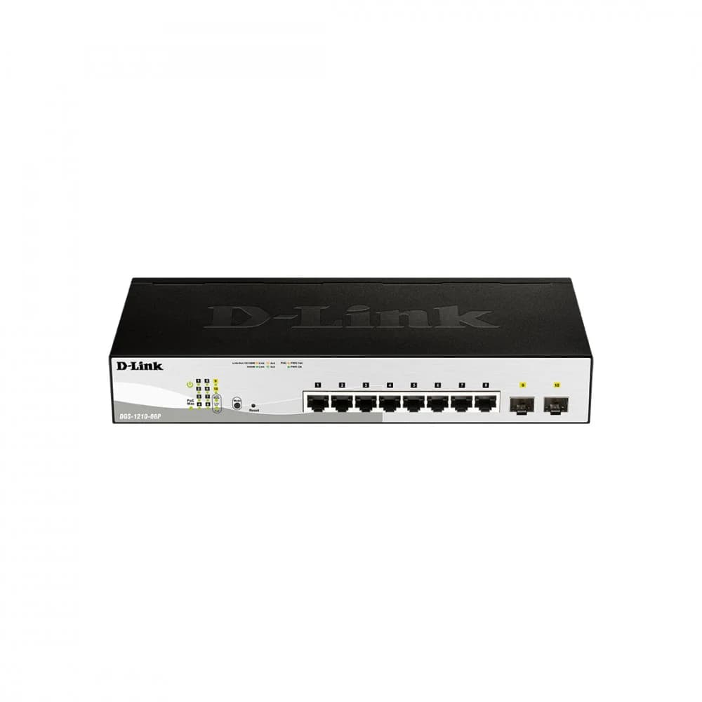 Коммутатор D-Link DGS-1210-08P/G3A Настраиваемый L2 коммутатор с 8 портами 10/100/1000Base-T и 2 портами 1000Base-X SFP (8 портов PoE 802.3af/at, PoE-бюджет 65 Вт)