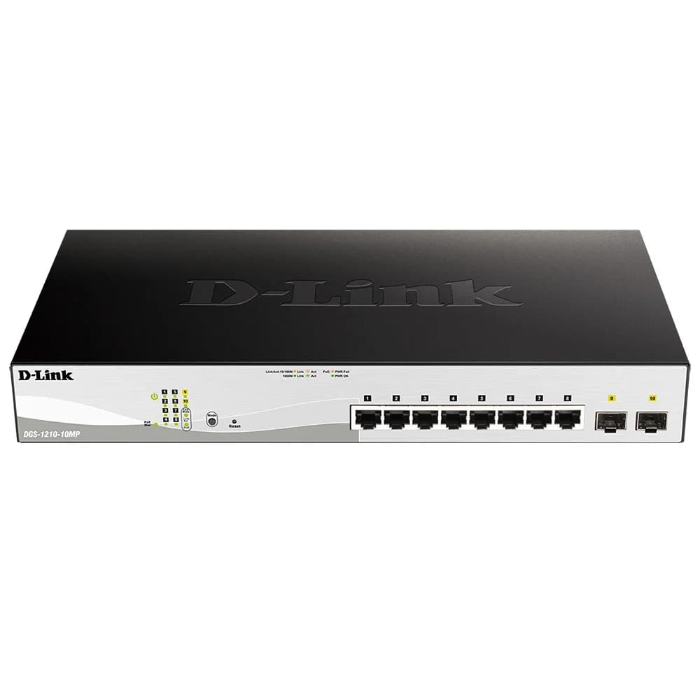 Настраиваемый коммутатор WebSmart с 8 портами 10/100/1000Base-T и 2 портами 1000Base-X SFP (8 портов с поддержкой PoE 802.3af/802.3at (30 Вт), PoE-бюджет 130 Вт)