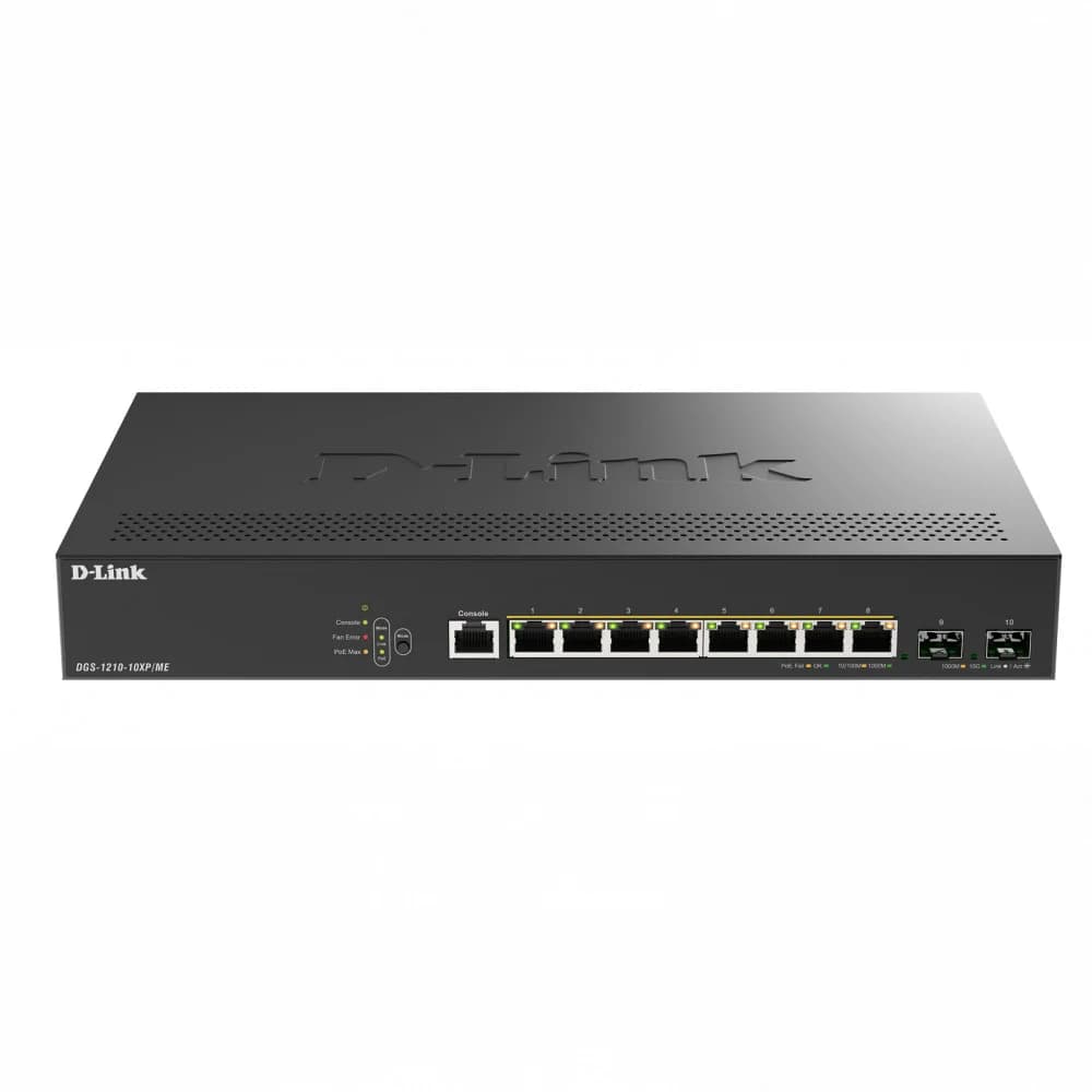 Коммутатор D-Link DGS-1210-10XP/ME/C1A (L2) 8x1Гбит/с 2SFP+ 8PoE+ 240W управляемый