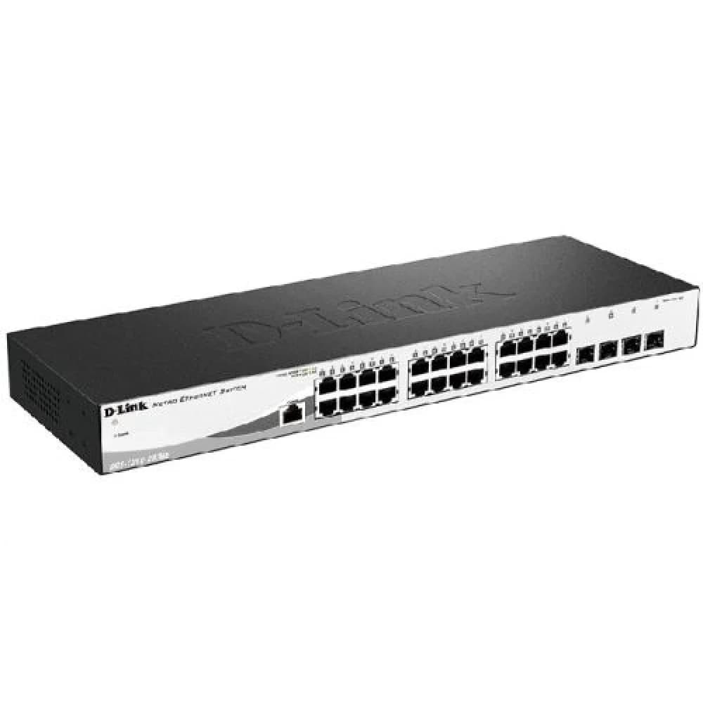 D-Link DGS-1210-28/ME/A2B, L2 Managed Switch with 24 10/100/1000Base-T ports and 4 1000Base-X SFP ports. 16K Mac address, 802.3x Flow Control, 4K of 802.1Q VLAN, 802.1p Priority Queues, Traffic Segm
