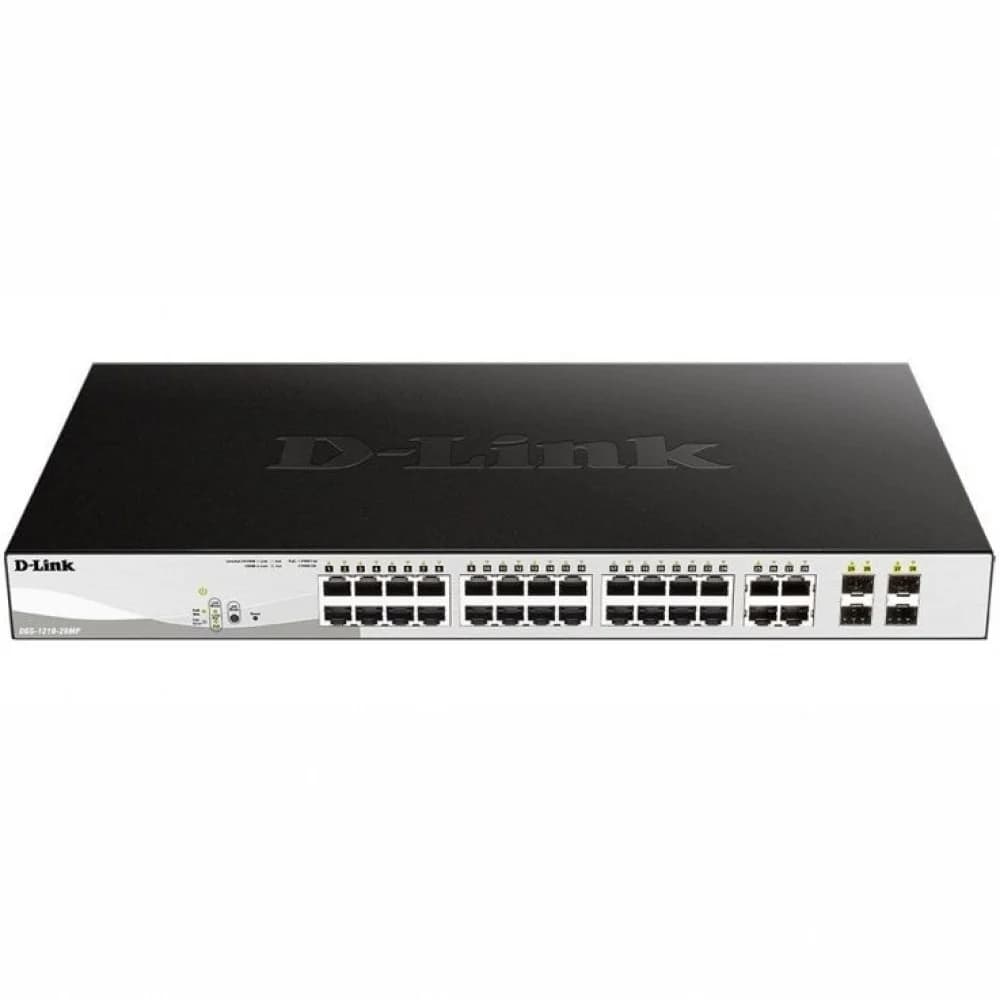 D-Link DGS-1210-28MP/F3A Настраиваемый L2 коммутатор с 24 портами 10/100/1000Base-T и 4 комбо-портами 100/1000Base-T/SFP (24 порта PoE 802.3af/at, PoE-бюджет 193 Вт)