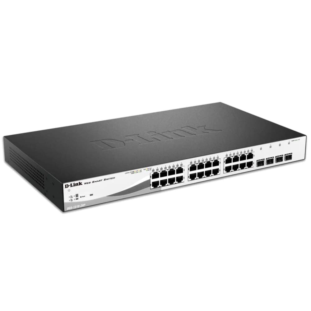 D-Link DGS-1210-28P Настраиваемый коммутатор WebSmart с 24 портами 10/100/1000Base-T и 4 комбо-портами 100/1000Base-T/SFP (24 порта с поддержкой PoE 802.3af/802.3at (30 т), PoE-бюджет 193 т)