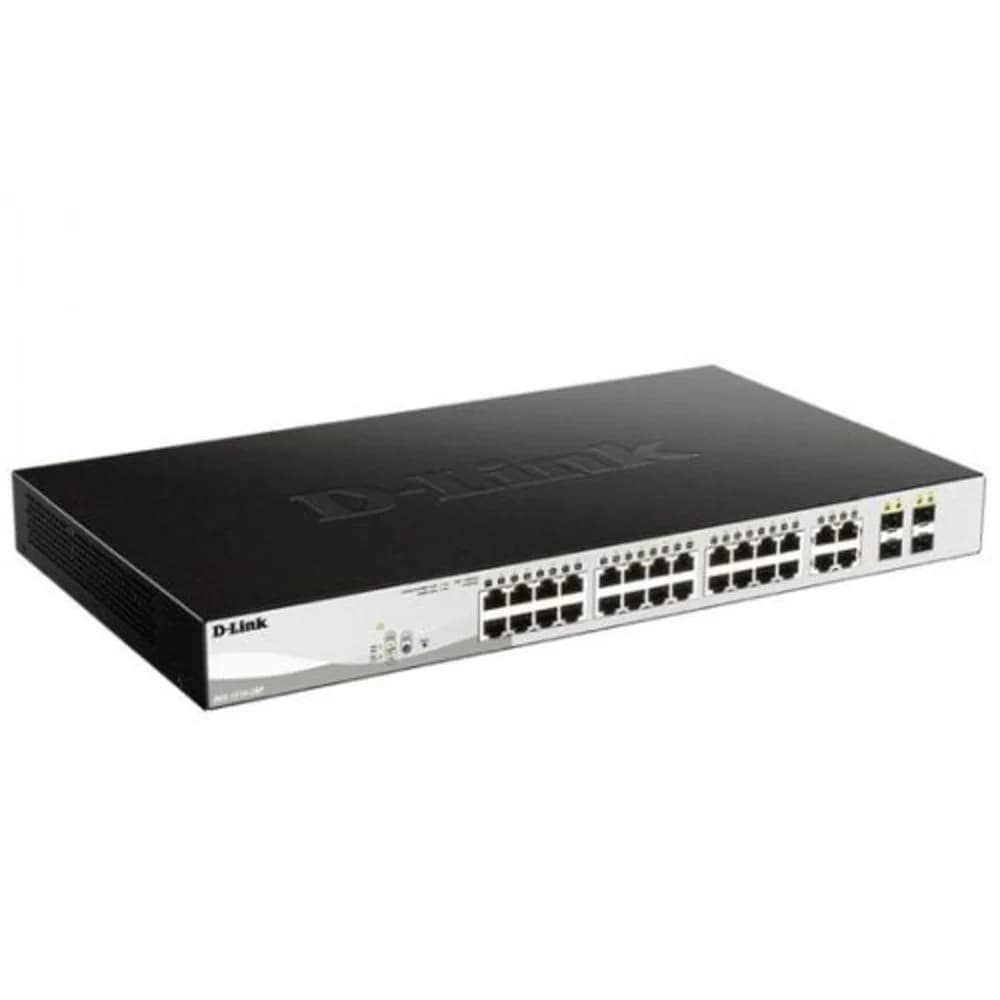 Коммутатор D-Link DGS-1210-28P/FL1A, L2 Managed Switch with 24 10/100/1000Base-T ports and 4 100/1000Base-T/SFP combo-ports (24 PoE ports 802.3af/802.3at (30 W), PoE Budget 193 W).8K Mac address, 80