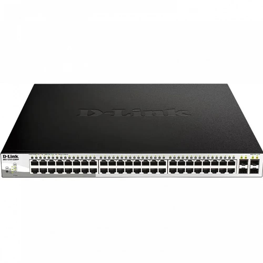 D-Link DGS-1210-52MPP/E2A PROJ Настраиваемый коммутатор WebSmart с 48 портами 10/100/1000Base-T и 4 портами 1000Base-X SFP (порты 1-48 с поддержкой PoE 802.3af/802.3at (30 Вт), PoE-бюджет 740 Вт)
