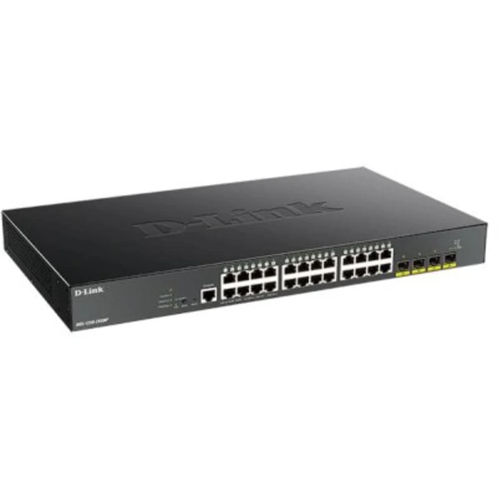 D-Link DGS-1250-28XMP/A1A, L2 Smart Switch with 24 10/100/1000Base-T ports and 4 10GBase-X SFP+ ports (24 PoE ports 802.3af/802.3at (30 W), PoE Budget 370W).16K Mac address, 802.3x Flow Control, 4K