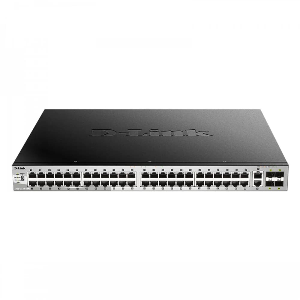 Коммутатор/ DGS-3130-54PS Managed L3 Stackable Switch 48x1000Base-T PoE, 2x10GBase-T, 4x10GBase-X SFP+, PoE Budget 370W (740W with DPS-700), Surge 6KV, CLI, 1000Base-T Management, RJ45 Console, USB,