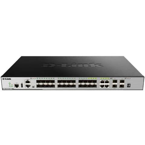 Коммутатор/ DGS-3630-28SC/A1ASI,DGS-3630-28SC/*SI Managed L3 Stackable Switch 20x1000Base-X SFP, 4x10GBase-X SFP+, 4xCombo 1000Base-T/SFP, Surge 6KV, CLI, 1000Base-T Management, RJ45 Console, mini-U
