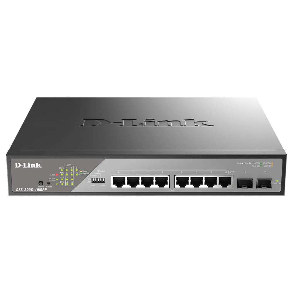Сетевой коммутатор/ Smart L2 Surveillance Switch 8х1000Base-T PoE 802.3bt 90W, 2x1000Base-X SFP, PoE Budget 242W, Long-range PoE up to 250m