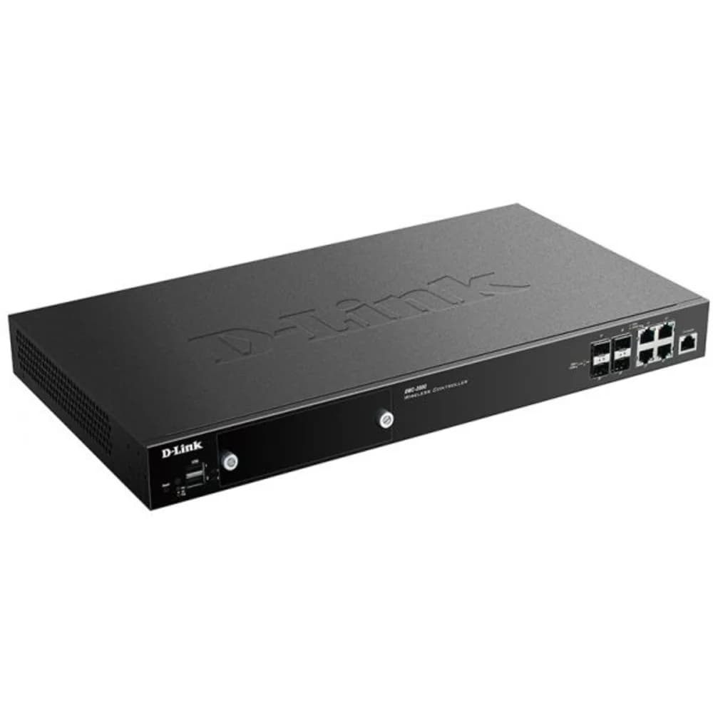 D-Link DWC-2000/A2A, WLAN Controller with 4 100/1000Base-T/combo-SFP ports, manage up to 64/256 Unified APs. 4x 10/100/1000 BASE-T GE/SFP Ports, 2x USB 2.0 Ports, Slot for hard disk drive module, 1x