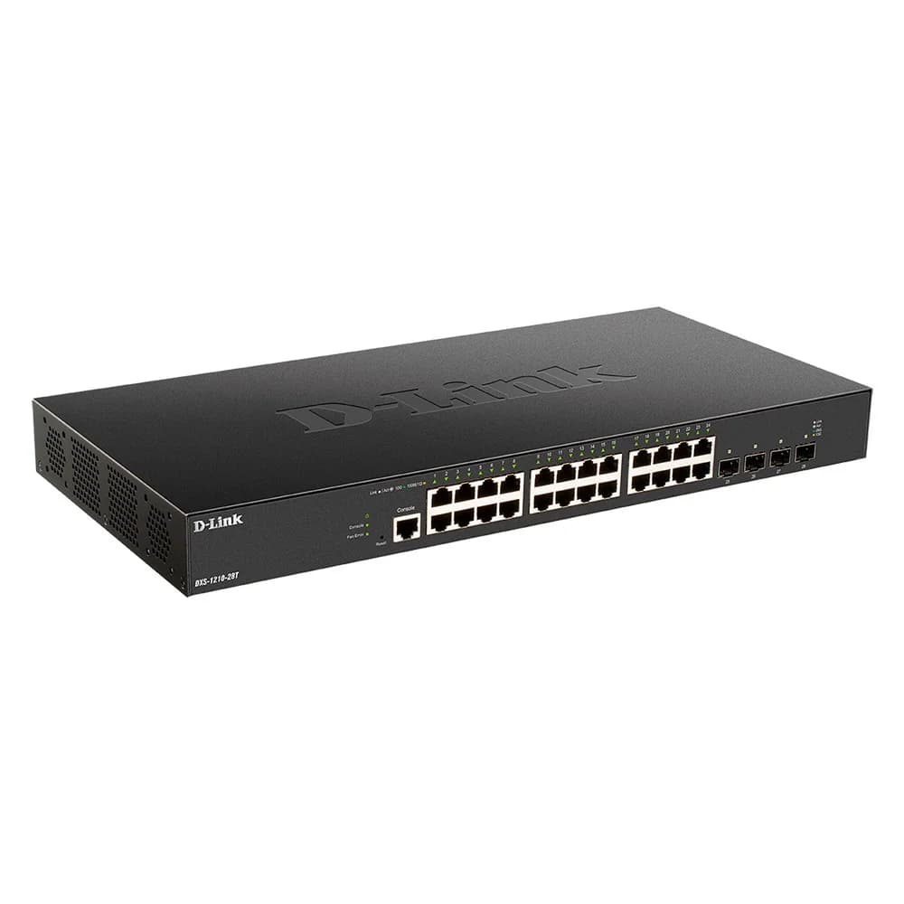 D-Link DXS-1210-28T/A1A, L2+ Smart Switch with 24 10GBase-T ports and 4 25GBase-X SFP28 ports.32K MAC address, 680Gbps switching capacity, 802.3x Flow Control, 802.3ad Link Aggregation, 4K of 802.
