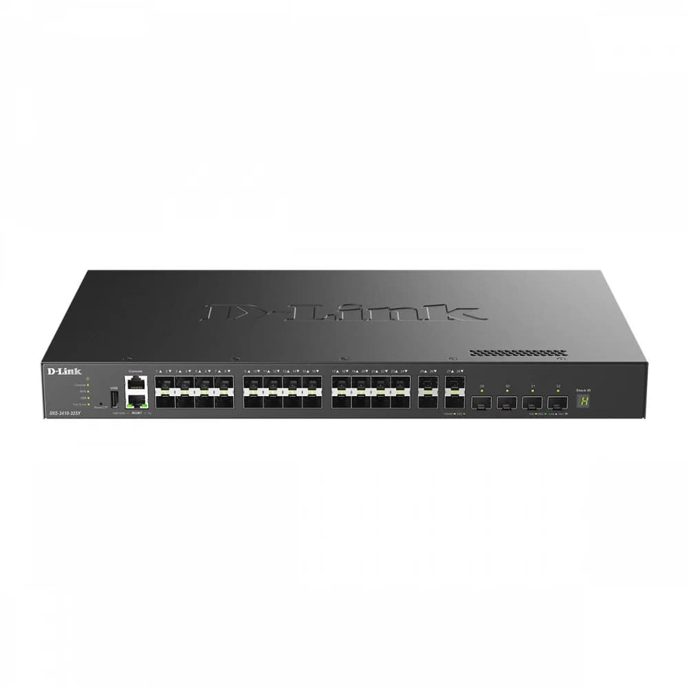 D-Link DXS-3410-32SY/A1A Управляемый L3 стекируемый коммутатор с 28 портами 10GBase-X SFP+ и 4 портами 25GBase-X SFP28