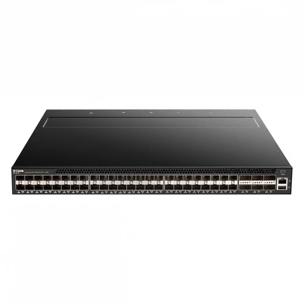 Managed L3 Switch 48x10GBase-X SFP+, 6x40GBase-X QSFP+, CLI, 1000Base-T Management, mini-USB Console, USB, w/D-Link OS