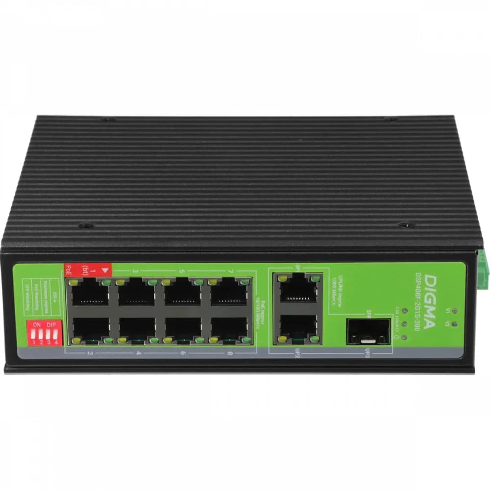 Коммутатор Digma DSP408F-2G1S-300 (L2) 8x100Мбит/с 2x1Гбит/с 1SFP 8PoE 8PoE+ 1PoE++ 300W неуправляемый