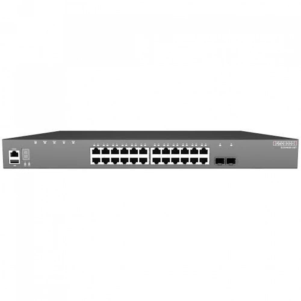 ECS4620-28P Edge-corE 24 x GE + 2 x 10G SFP+ ports + 1 x expansion slot (for dual 10G SFP+ ports) L3 Stackable Switch, w/ 1 x RJ45 console port, 1 x USB type A storage port, RPU connector, Stack up