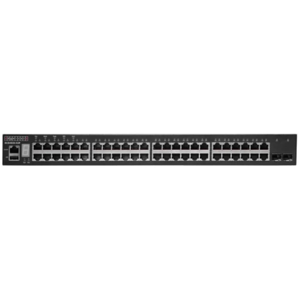 48 x GE + 2 x 10G SFP+ ports + 1 x expansion slot (for dual 10G SFP+ ports) L3 Stackable Switch, w/ 1 x RJ45 console port, 1 x USB type A storage port, RPU connector, Stack up to 4 units,PoE Budget