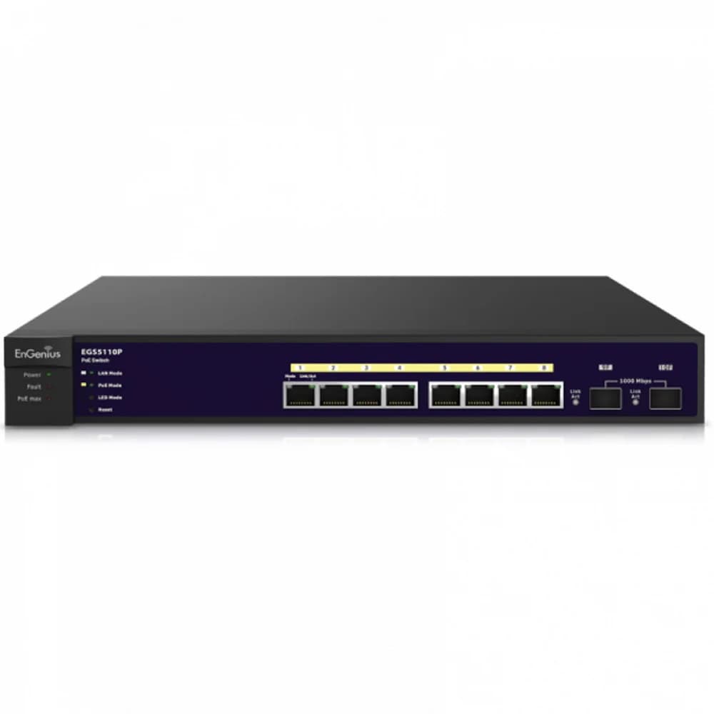 Гигабитный интелектуальный коммутатор PoE EGS5110P, 8 Gigabit LAN PoE 802.3at/af (бюджет 130Вт, макс. 30Вт на порт), 2 SFP slots, PoE Management, Loopback Detection, IGMP Snooping, Bandwidth Control