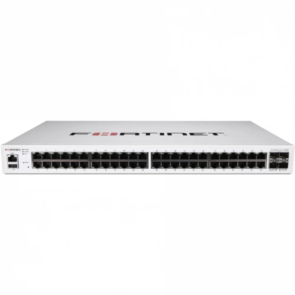 FortiSwitch-448E Layer 2/3 FortiGate switch controller compatible switch with 48 x GE RJ45 ports, 4 x 10 GE SFP+