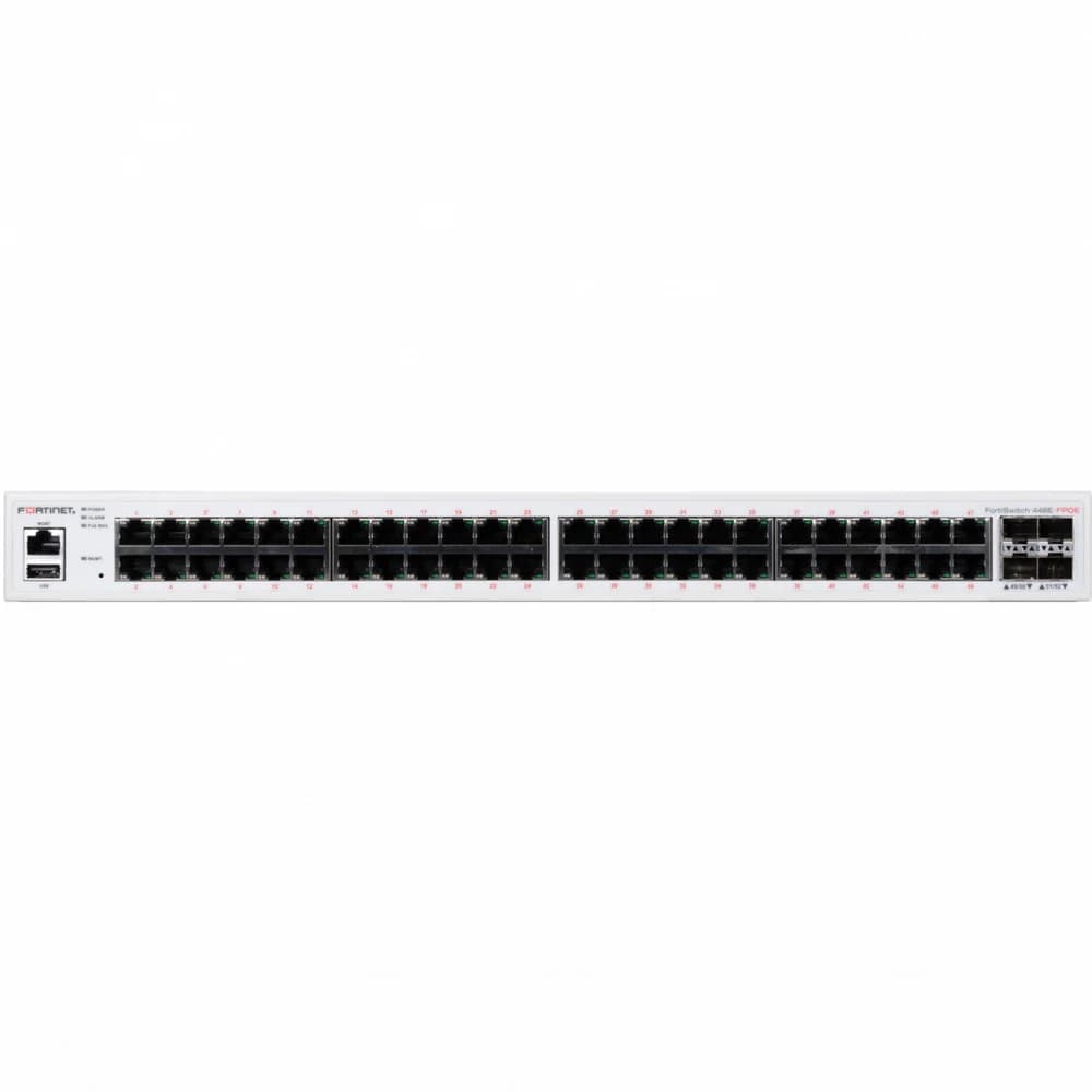 FortiSwitch-448E-FPOE Layer 2/3 FortiGate switch controller compatible PoE+ switch with 48 x GE RJ45 ports, 4 x 10 GE SFP+, with automatic Max 772W POE output limit