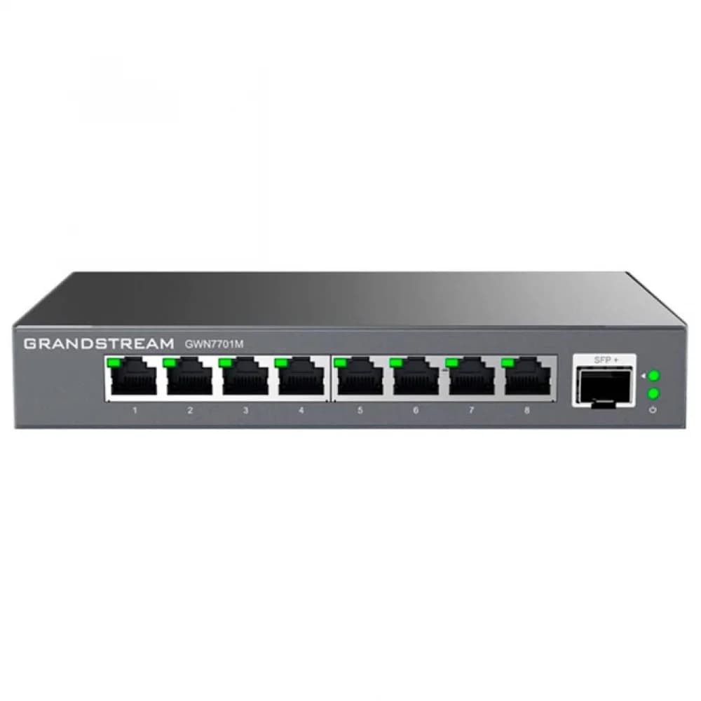 Коммутатор, Grandstream, GWN7701M, Неуправляемый мультигигабитный, 8 портов RJ-45 100/1000/2500 Мбит/с, 1 порт SFP+, Настольный/настенный, корпус металлический