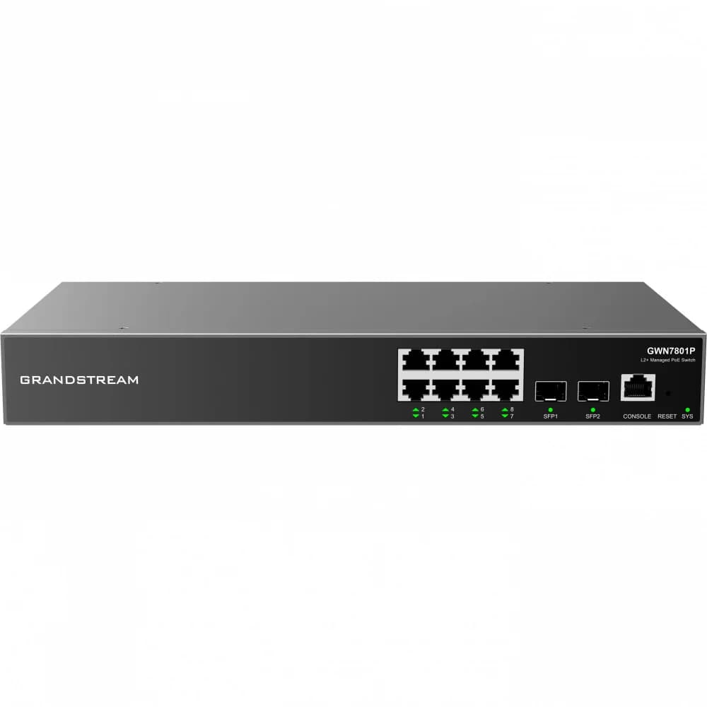 Grandstream GWN7801P, Enterprise Layer 2+ Managed Network Switch, 8-ports Gigabit Ethernet, PoE/PoE+ (120W), 2-SFP, Desktop, wall-mount