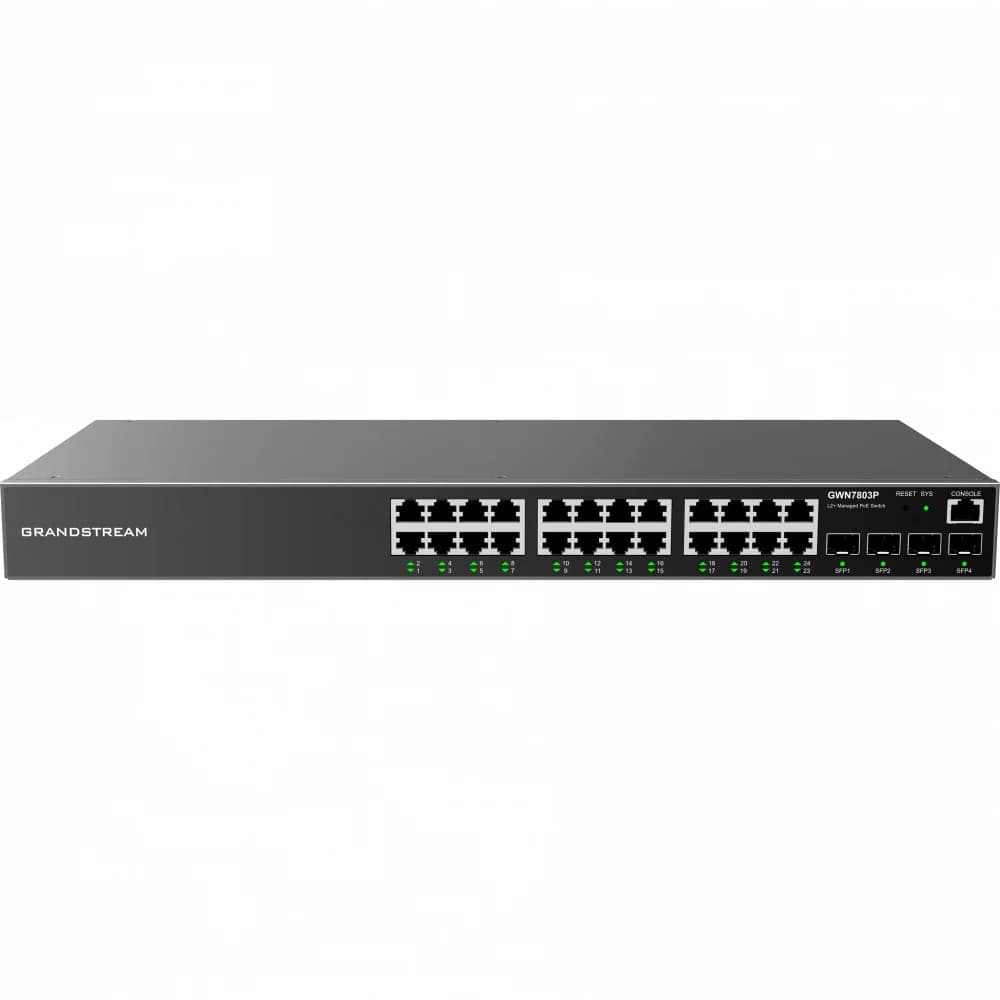 Grandstream GWN7803P, Enterprise Layer 2+ Managed Network Switch, 24-ports Gigabit Ethernet, PoE/PoE+ (360W), 4-SFP,Desktop, wall-mount, or rack-mount