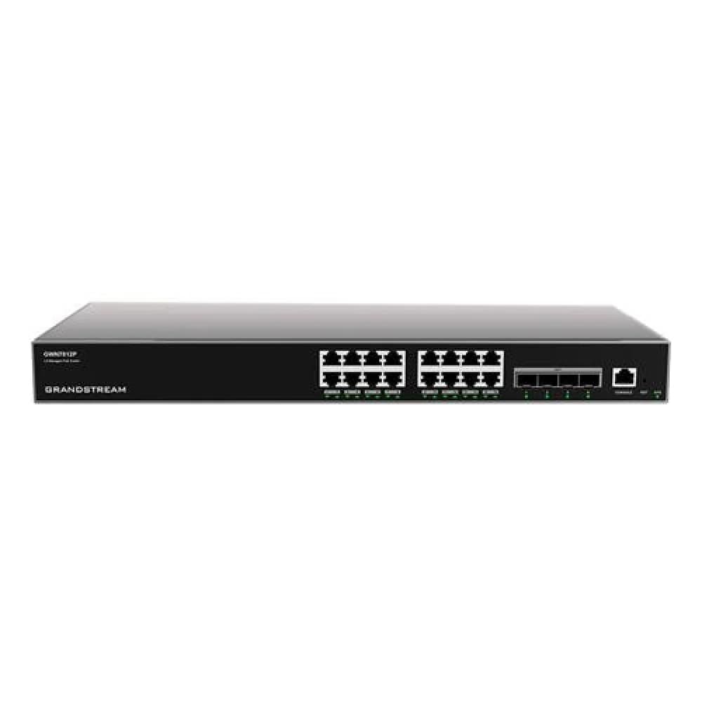 Коммутатор, Grandstream, GWN7812P, Управляемый L3, 16 портов RJ-45 10/100/1000 Мбит/с, 4 порта SFP+, PoE 802.3 af/at, до 30 Вт на порт, бюджет 240 Вт, Настольный/в стойку