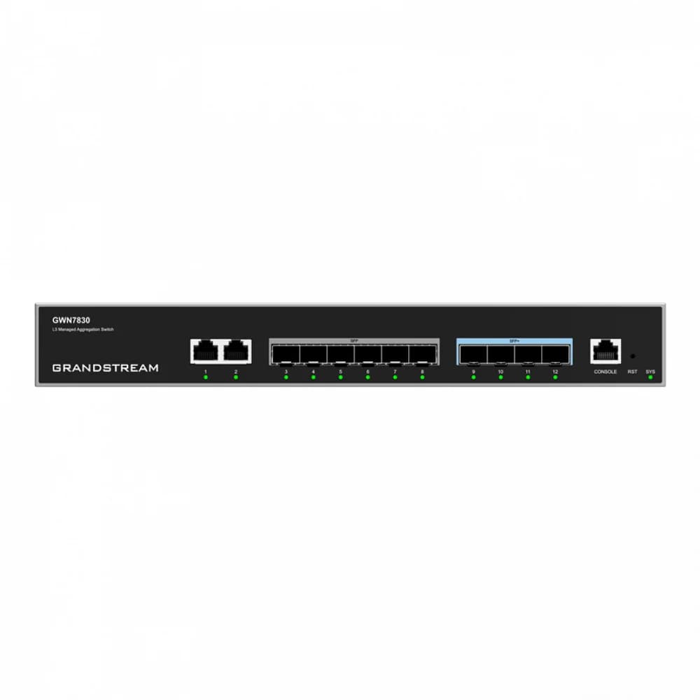 Коммутатор, Grandstream, GWN7830, Управляемый L3, 6 портов SFP, 4 порта SFP+, 2 порта RJ-45 10/100/1000 Мбит/с, Настольный/в стойку