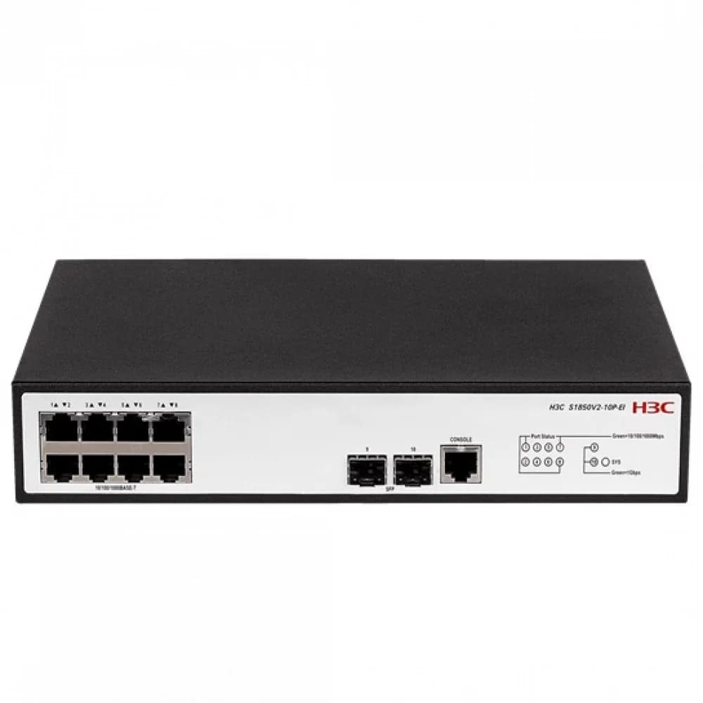 Коммутатор, H3C, LS-1850V2-10P-EI-GL, Управляемый L2, 8 портов 10/100/1000M, 2 порта 1000M SFP, AC 100~240 В, -5°C ~ +50°C, стоечный