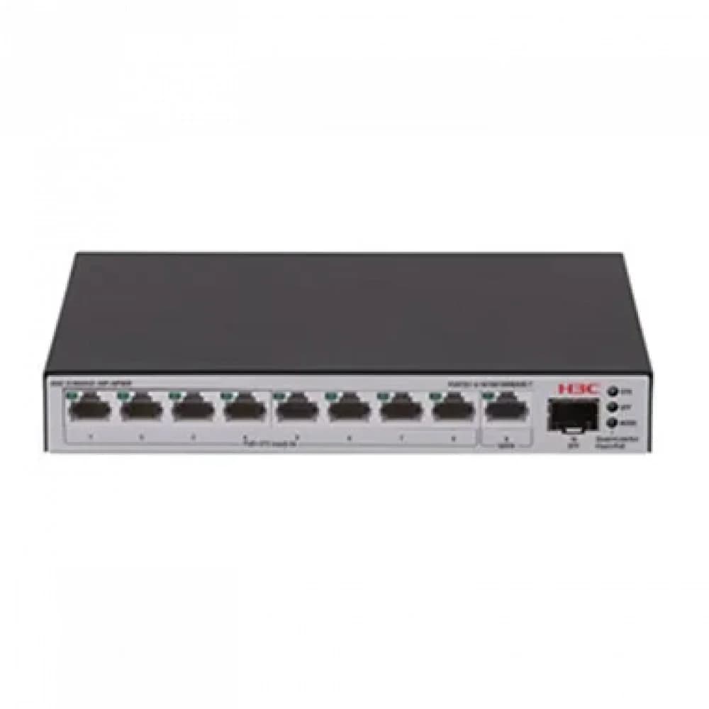 H3C S1600V2-10P-HPWR L2 Ethernet Switch with 9*10/100/1000BASE-T Ports (8 PoE+ Ports Included) and 1*100M/1G SFP Port, (AC)