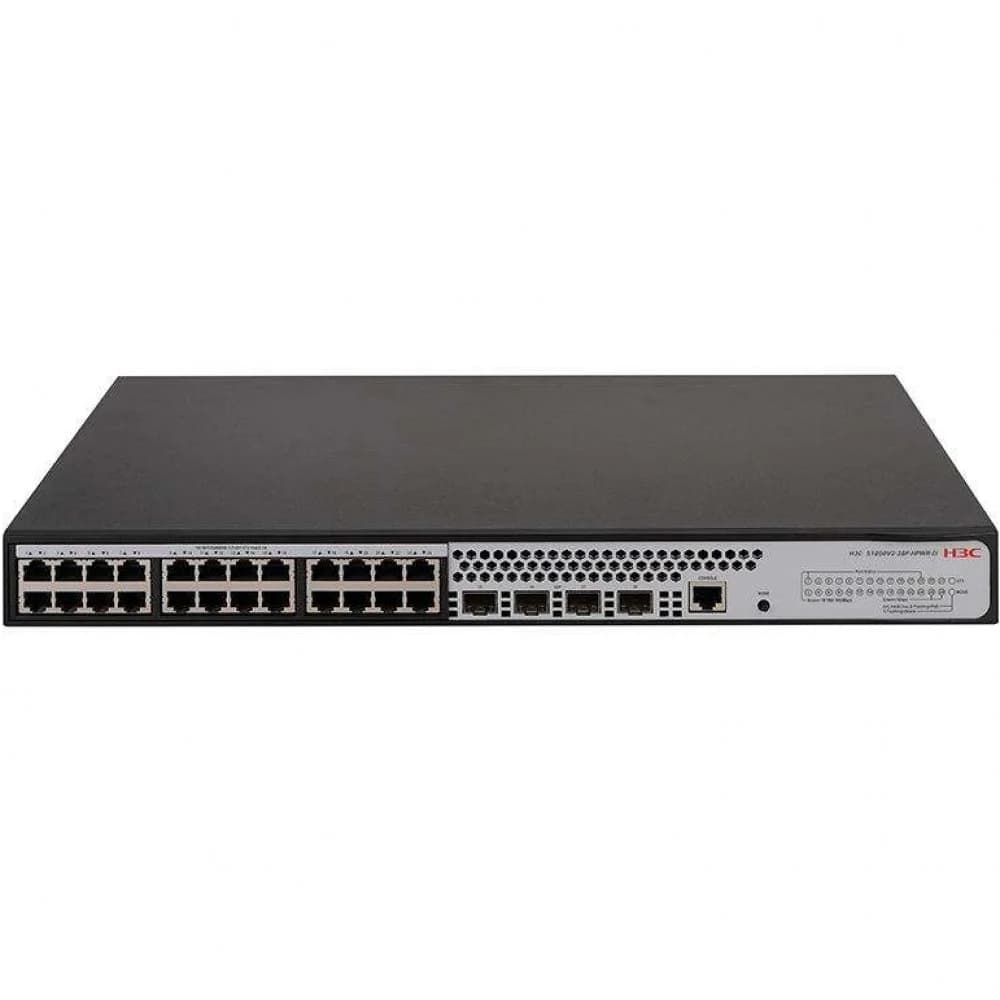 Коммутатор, H3C, LS-1850V2-28P-HPWR-EI-GL, Управляемый L2, 24 порта 10/100/1000M (PoE 370Вт, 802.3af/at), 4 порта 1000M SFP, AC 100~240 В, -5°C ~ +50°C, стоечный