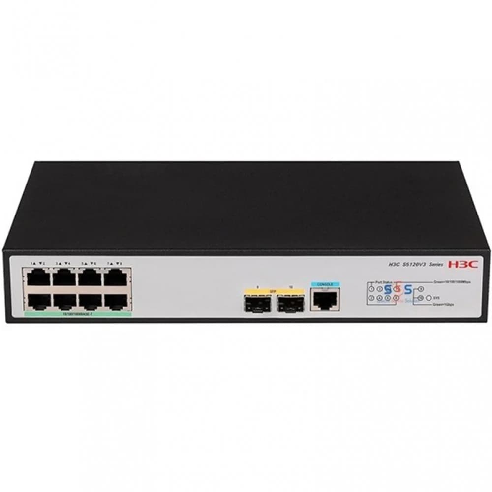Коммутатор, H3C, LS5120V3-10P-LI-GL Switch, Управляемый L3, 8 портов 10/100/1000M, 2 порта 1000M SFP, AC 100~240 В, -5°C ~ +50°C, стоечный