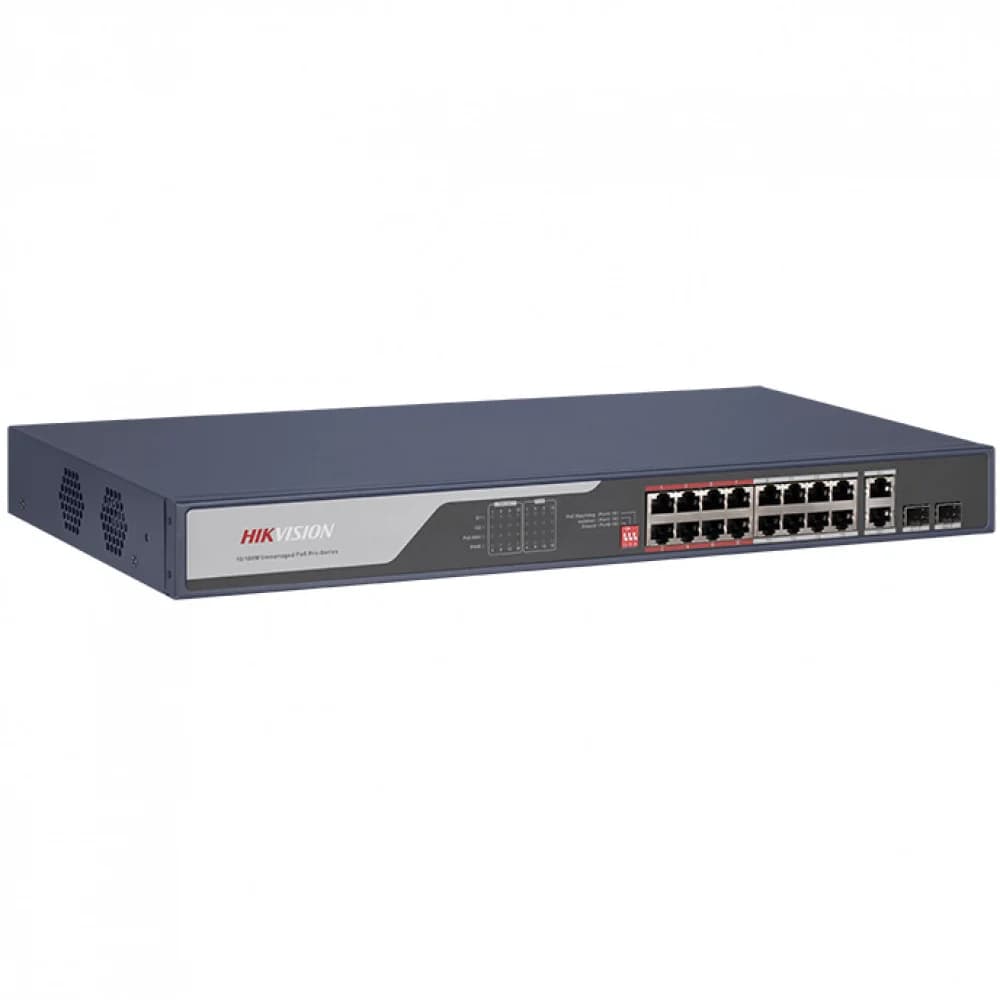 Switch 16+2 port 10/100M Hikvision DS-3E0318P-E(C), 2xGb Uplink, 2xSFP, PoE 230W, desk/rack