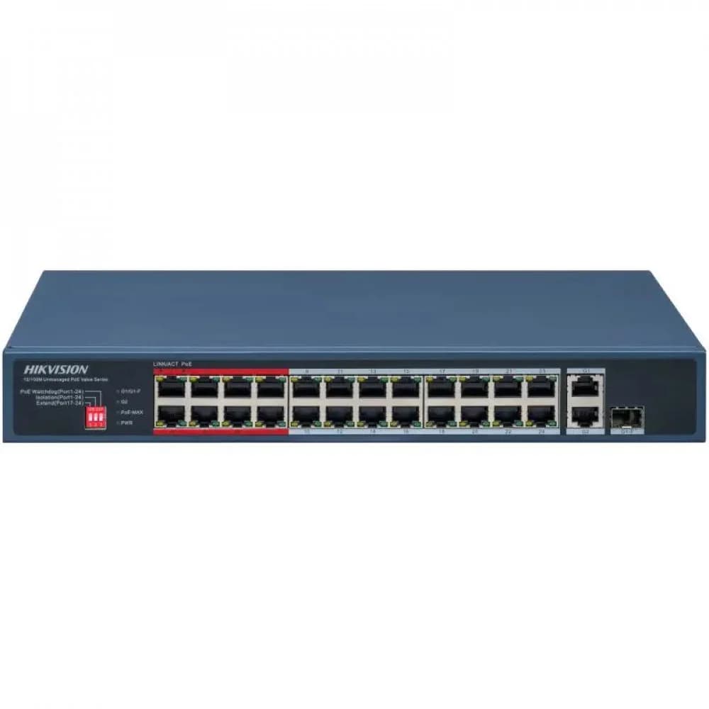 Switch 24 port 10/100M Hikvision DS-3E0326P-E/M(C), 1xGB, PoE 230W, desk/rack