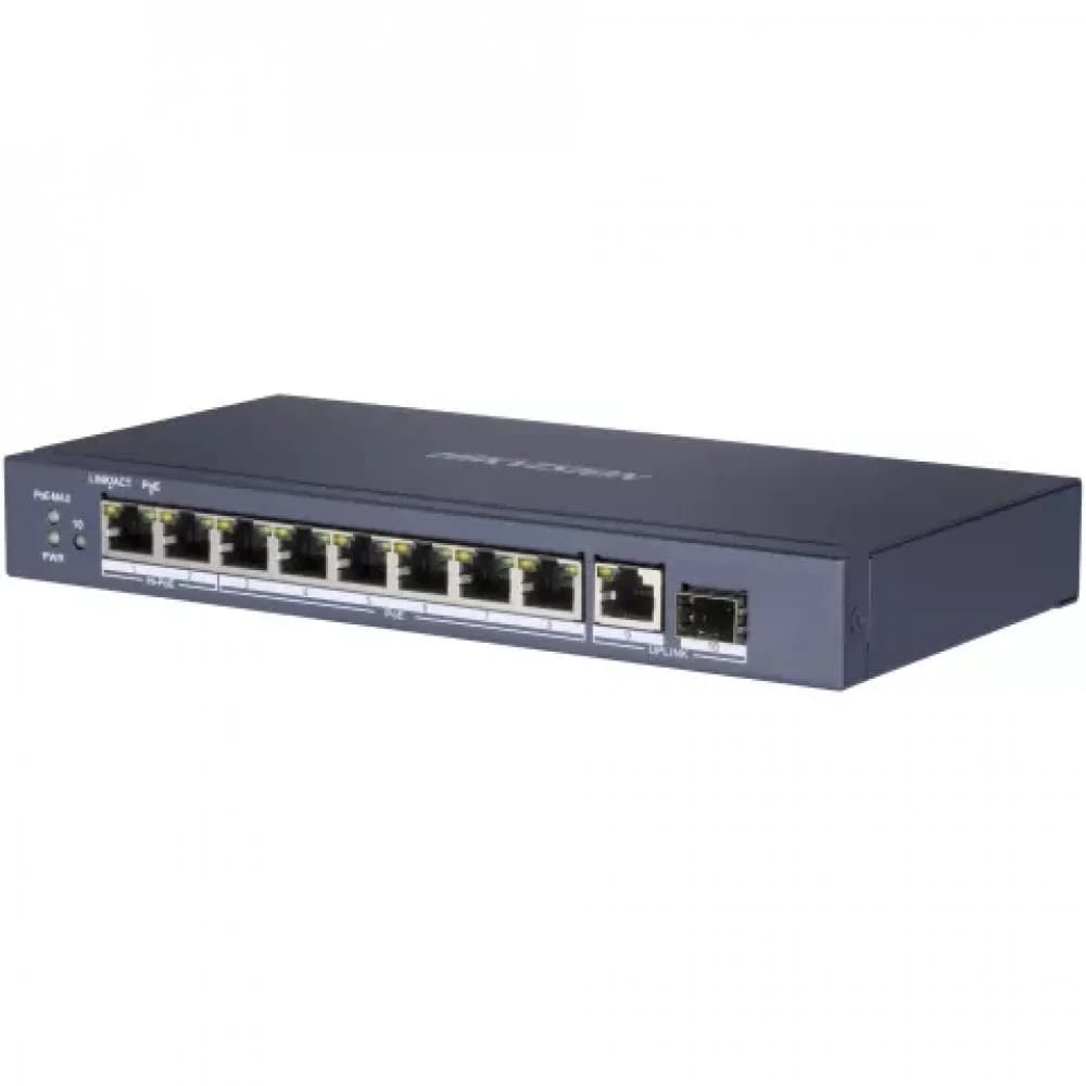 Неуправляемый, 6 RJ45 1000M PoE с грозозащитой 6кВ 1 RJ45 1000M Ethernet ,2 1000M порт поддерживает HiPoE 60Вт,1 1000М SFP порта бюджет PoE 110Вт поддержка режима передачи до 300м,таблица MAC адресо