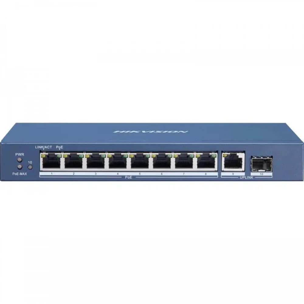 Неуправляемый коммутатор. 8 RJ45 1000M PoE с грозозащитой 6кВ, 1 Uplink порт 1000М Ethernet,1 1000М SFP uplink порт бюджет PoE 58Вт таблица MAC адресов на 4000 записей пропускная способность 20Гб/с