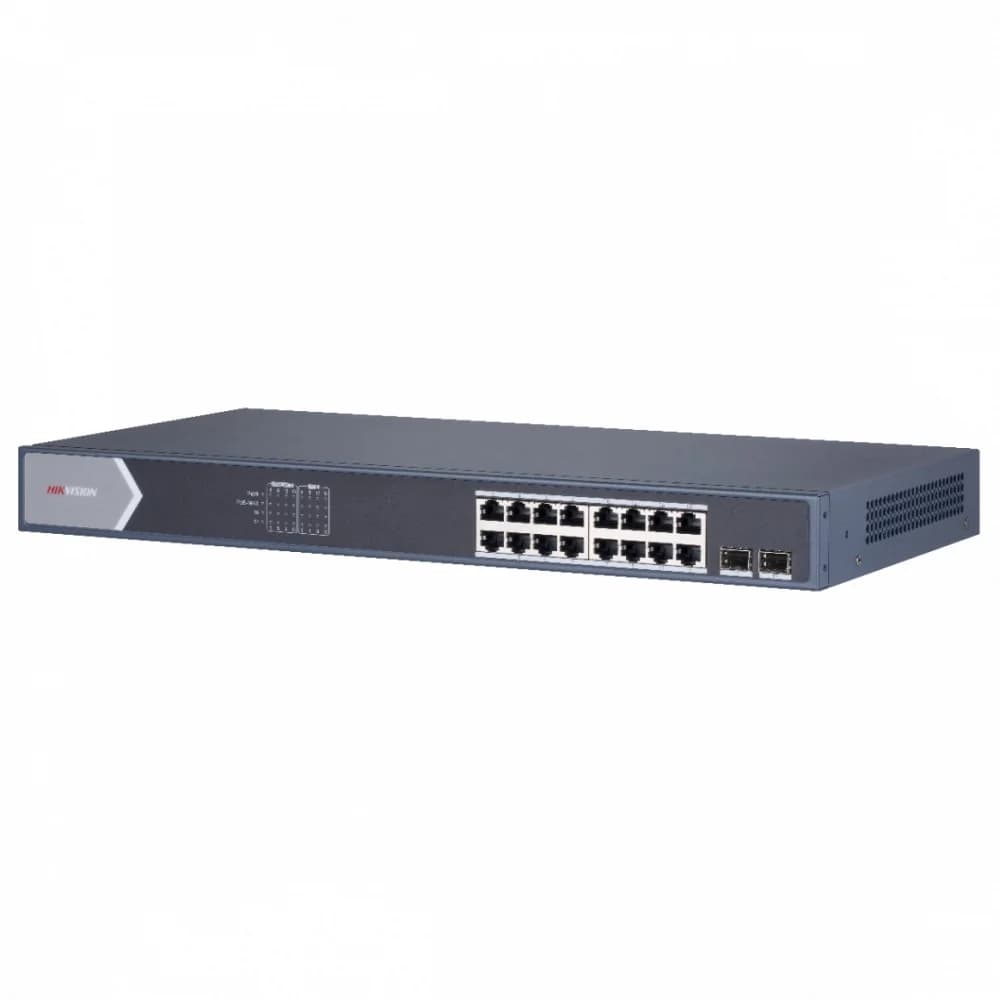 PoE Сетевой коммутатор, профессиональная серия | Интерфейс: PoE 16×RJ45 10/100/1'000Мбит/с / Uplink 2×SFP 1'000Мбит/с | Протокол: IEEE 802.3 / 802.3u / 802.3x / 802.3z / 802.3ab | PoE Стандарт: IEEE