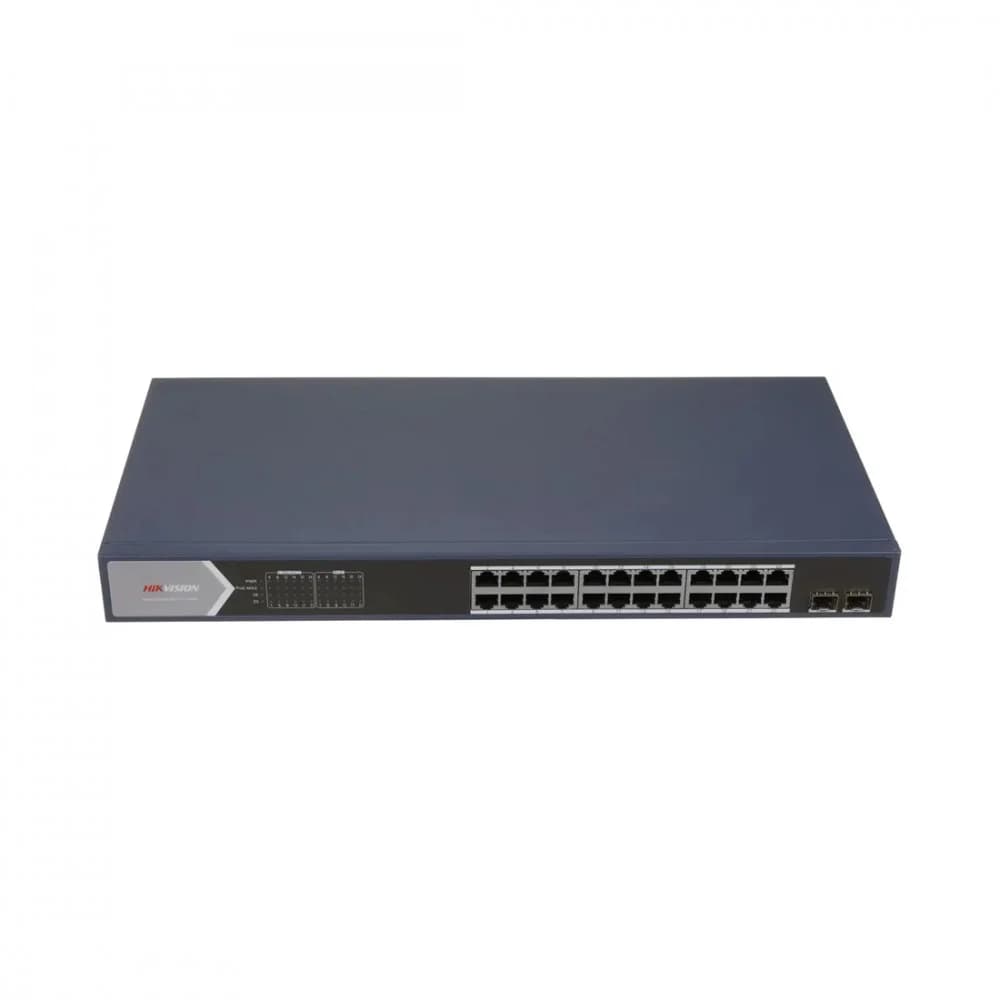 Коммутатор, Hikvision, DS-3E1526P-EI V2, Управляемый L2, 24 x Gigabit RJ45, РоЕ 802.3af/at 370W, 1 x Gigabit, 1 x SFP, Стоечный, Long Range Ports 1 to 24: up to 300 m.