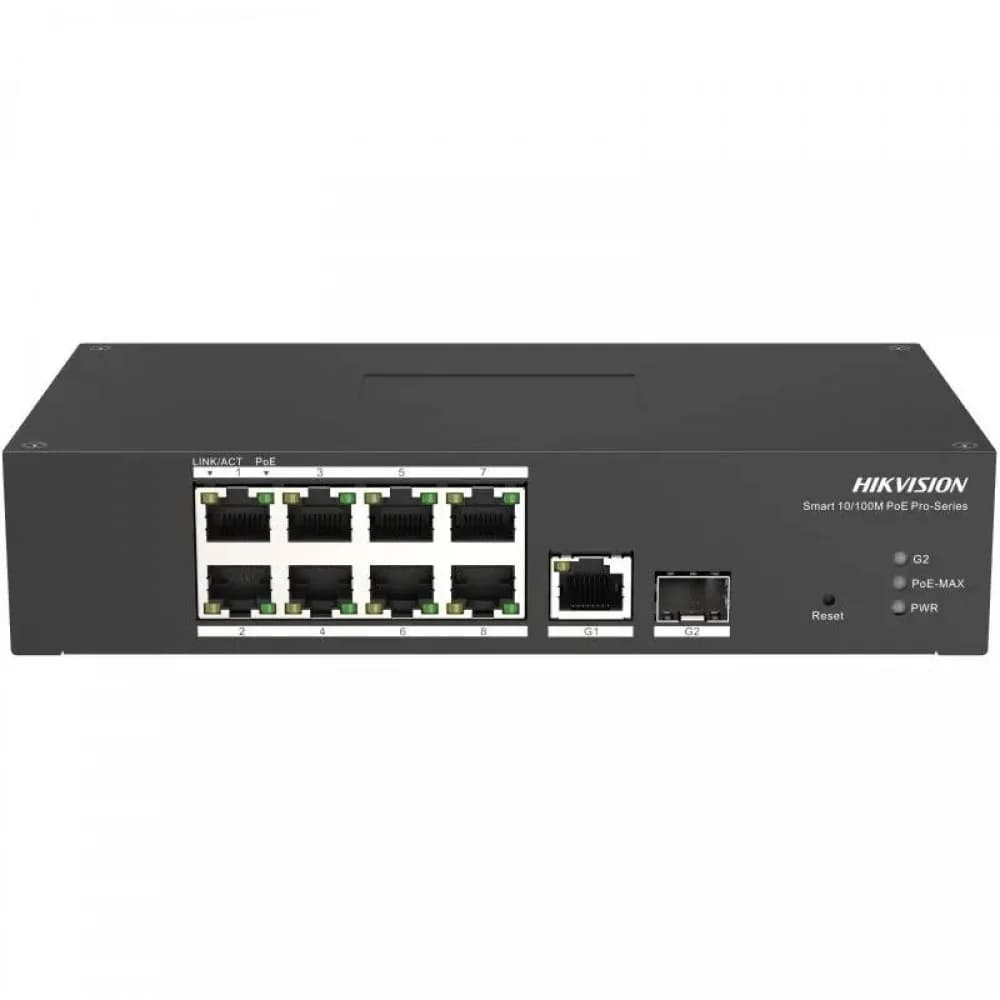 Коммутатор, Hikvision, DS-3T1310P-SI/HS, Неуправляемый, 8 портов 10/100 Mbps PoE 802.3af/802.3at/ 110W, 1 порт 1000 Mbps RJ-45, 1 порт SFP port, Настольный, Метал