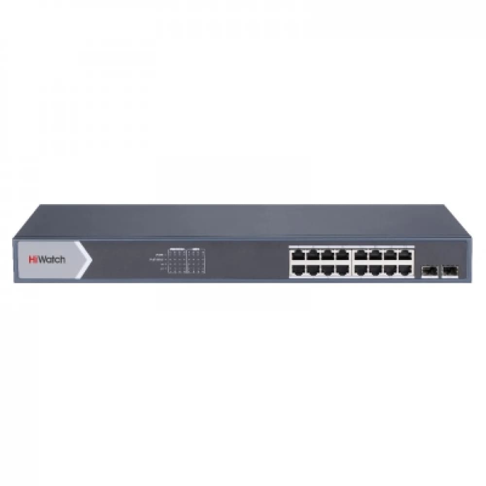 Сетевой неуправляемый коммутатор 16 RJ45 1000M PoE портов 2 SFP Uplink порта 1000М Ethernet IEEE802.3af IEEE802.3at бюджет PoE 125Вт поддержка режима передачи до 100м 36 Gbps защита от перенапряжени