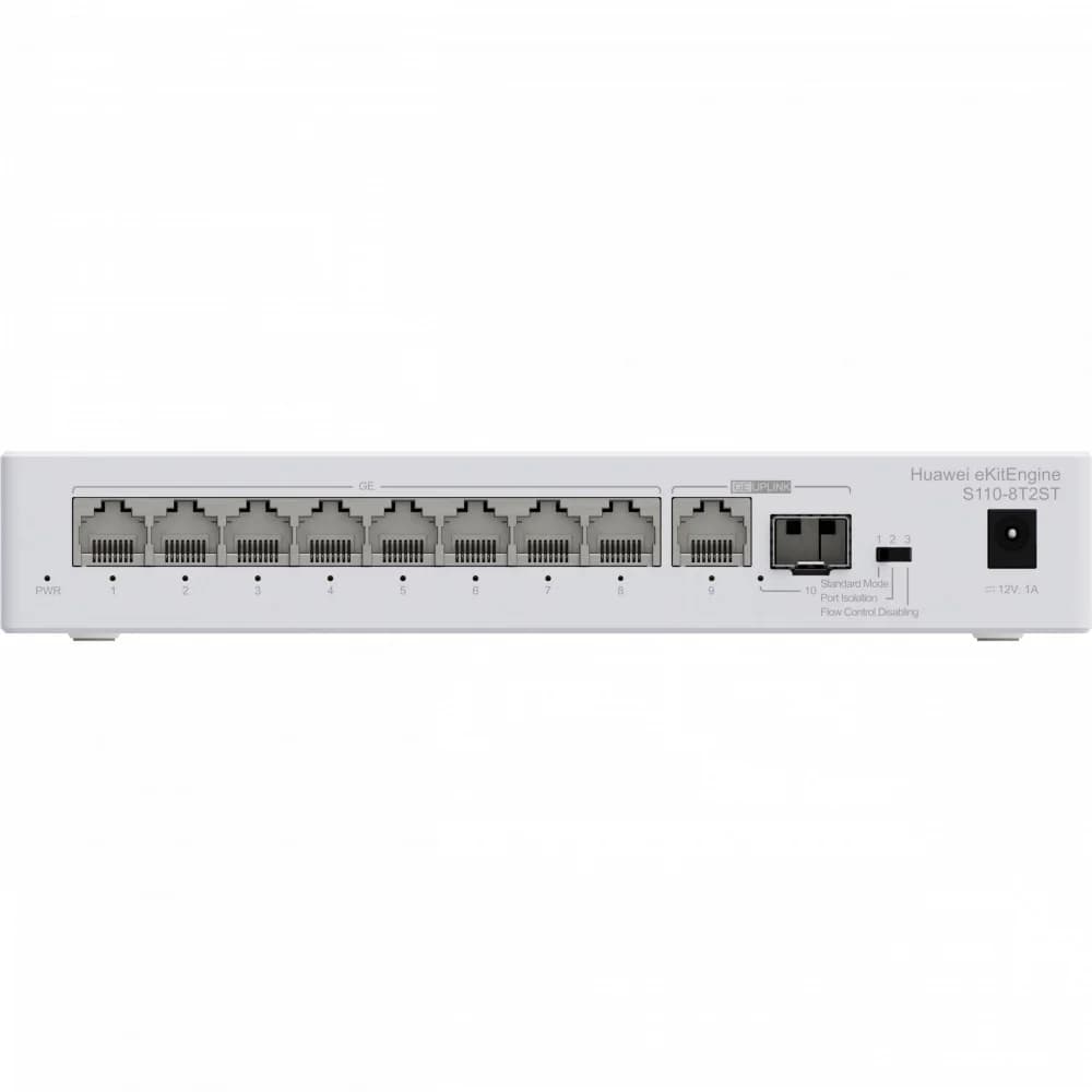 Коммутатор HUAWEI S110-8T2ST (8*10/100/1000BASE-T, 1*GE SFP combo 1*10/100/1000BASE-T port, 56V DC, desktop, fanless)