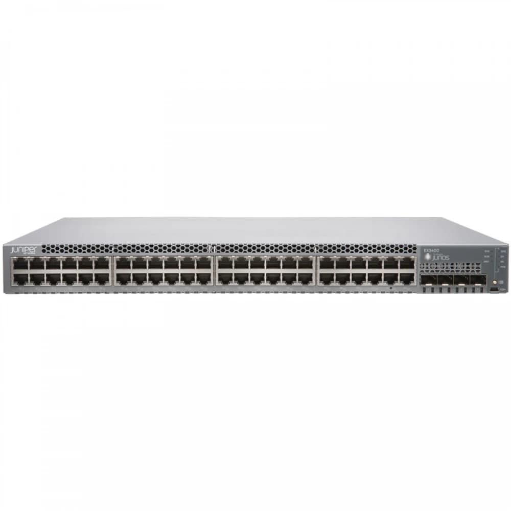 EX3400 48-port 10/100/1000BaseT, 4 x 1/10G SFP/SFP+, 2 x 40G QSFP+, redundant fans, back-to-front airflow, 1 AC PSU JPSU-150-AC-AFIincluded (optics sold separately)
