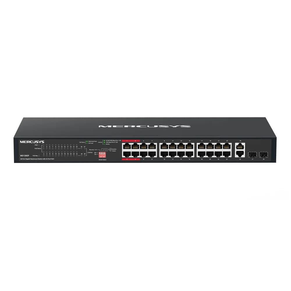 Mercusys MS128GP 28-портовый гигабитный монтируемый в стойку коммутатор с 24 портами PoE+