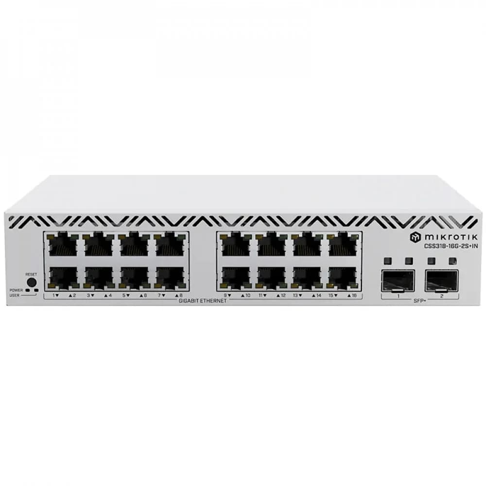 Коммутатор, MikroTik, CSS318-16G-2S+IN, 16xGigabit LAN, 2xSFP+, RouterOS/SwitchOS (dual boot), desktop case, -40°C to 60°C