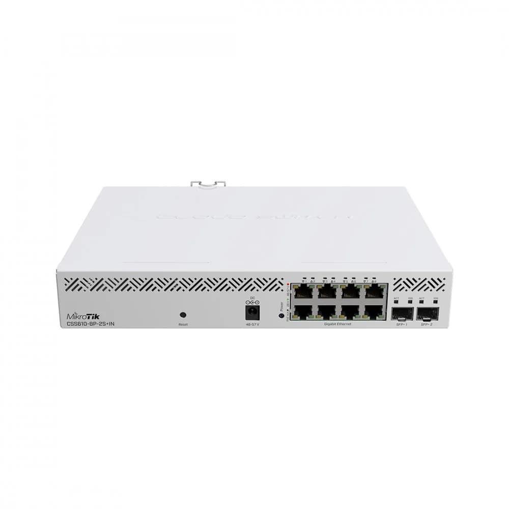 Коммутатор, MikroTik, CSS610-8P-2S+OUT, netPower Lite 8P, 8 x Gigabit 802.3af/at PoE-out ports, 2 x SFP+, SwOS, Бюджет120W, -40°C to 70°C
