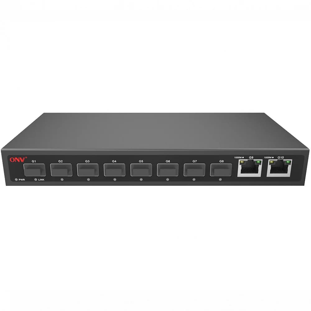 Коммутатор GbE 8-портовый ONV H3008FO 8*1000M SFP+2*10/100/1000M RJ45, Switch capacity:20Gbps, Buffer Memory:2M, Forwarding Rate:14.89Mpps, MAC Address Table:4K, Built-in power supply, compitable wi