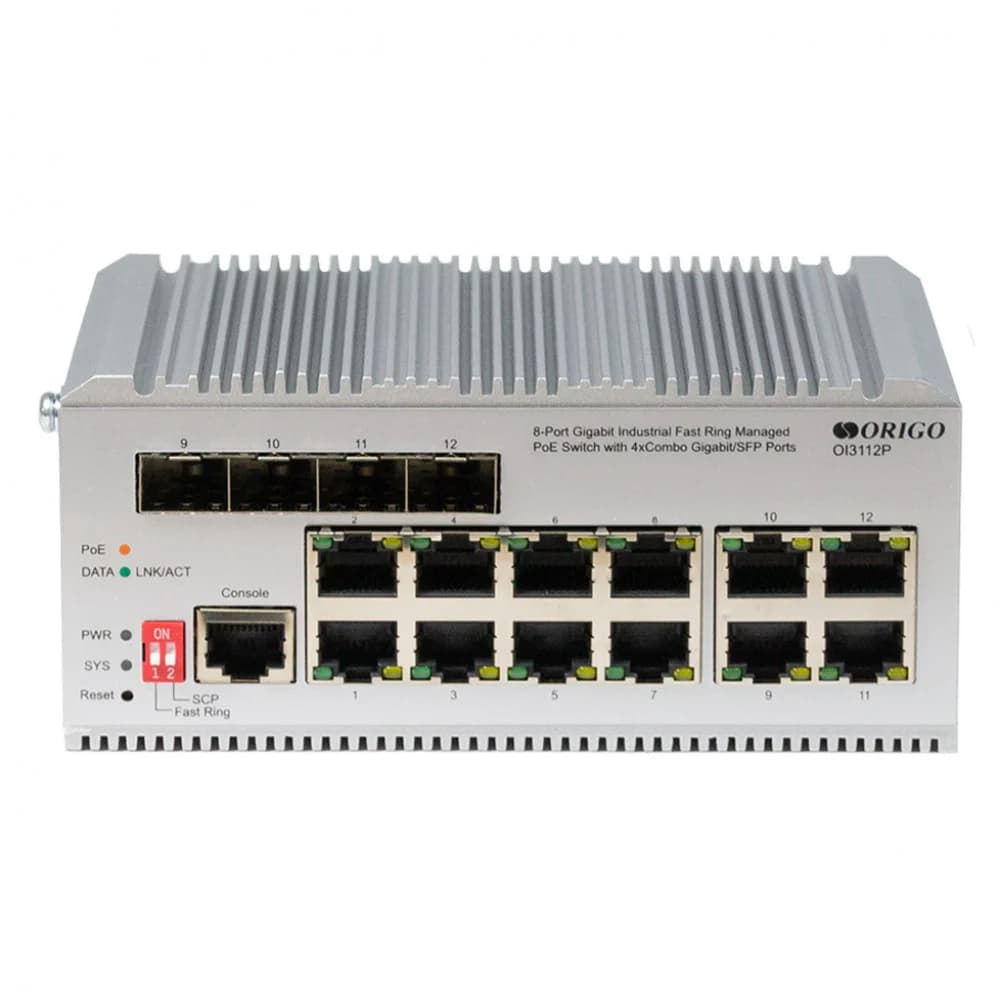 Коммутатор/ Managed L2 Industrial Fast Ring Switch 8x1000Base-T PoE, 4xCombo 1000Base-T/SFP, PoE Budget 185W, Surge 4KV, -40 to 75°C