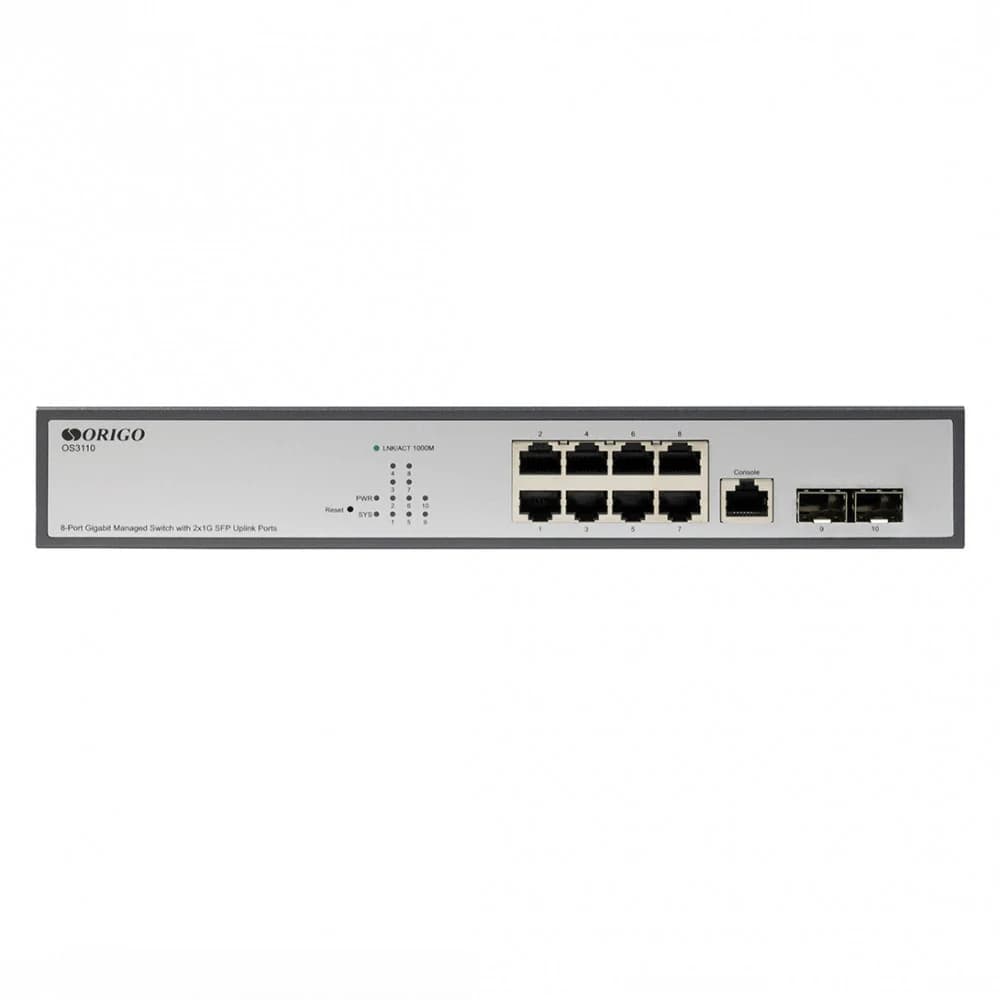 Managed L2 Switch 8x1000Base-T, 2x1000Base-X SFP, RJ45 Console, 19" w/brackets